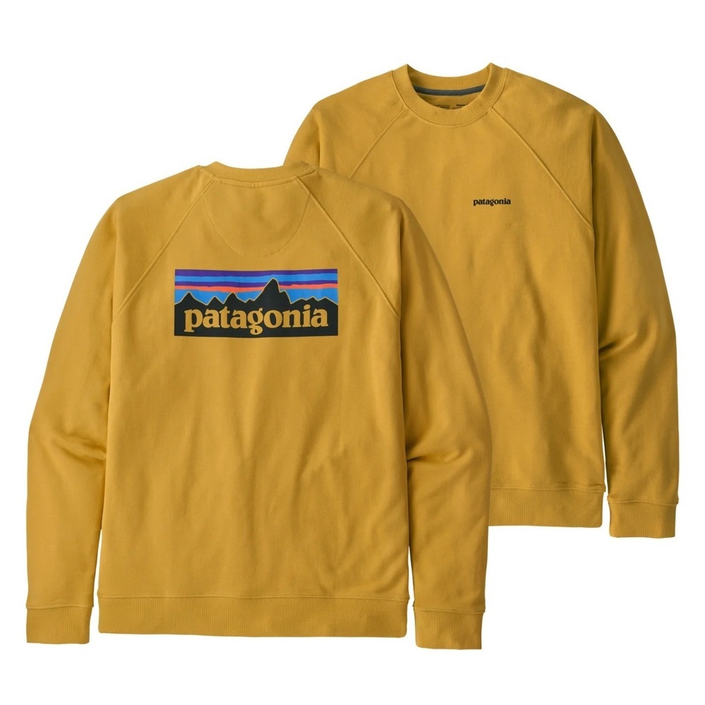 Patagonia P-6 Logo Organic Crew Sweatshirt Mens XXL Yellow Raglan Pullover